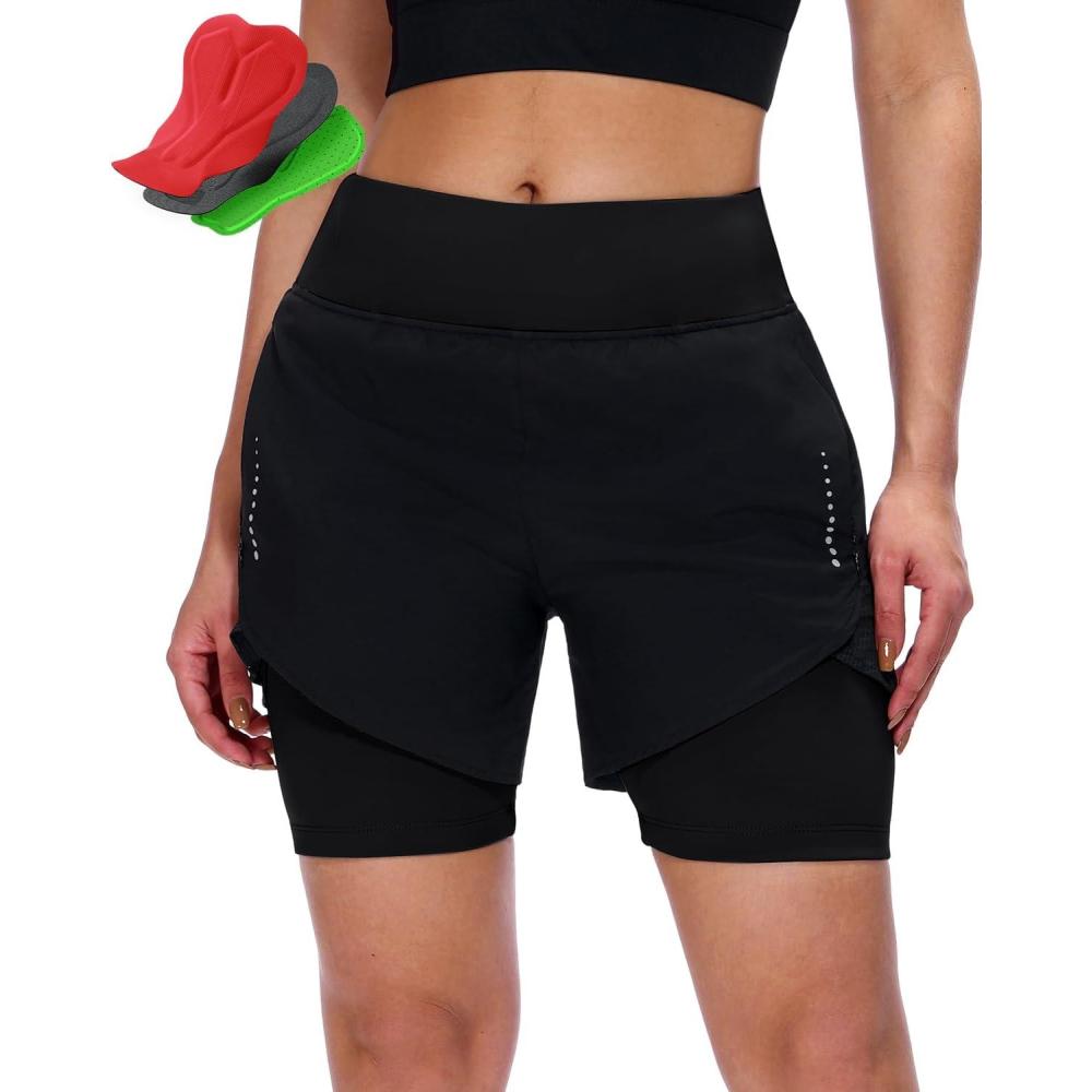 image:imageSportneer Women Padded Bike Shorts  4D Bicycle Cycling Shorts with 2 Zipper Pockets amp 1 Inner Thigh PocketBlack