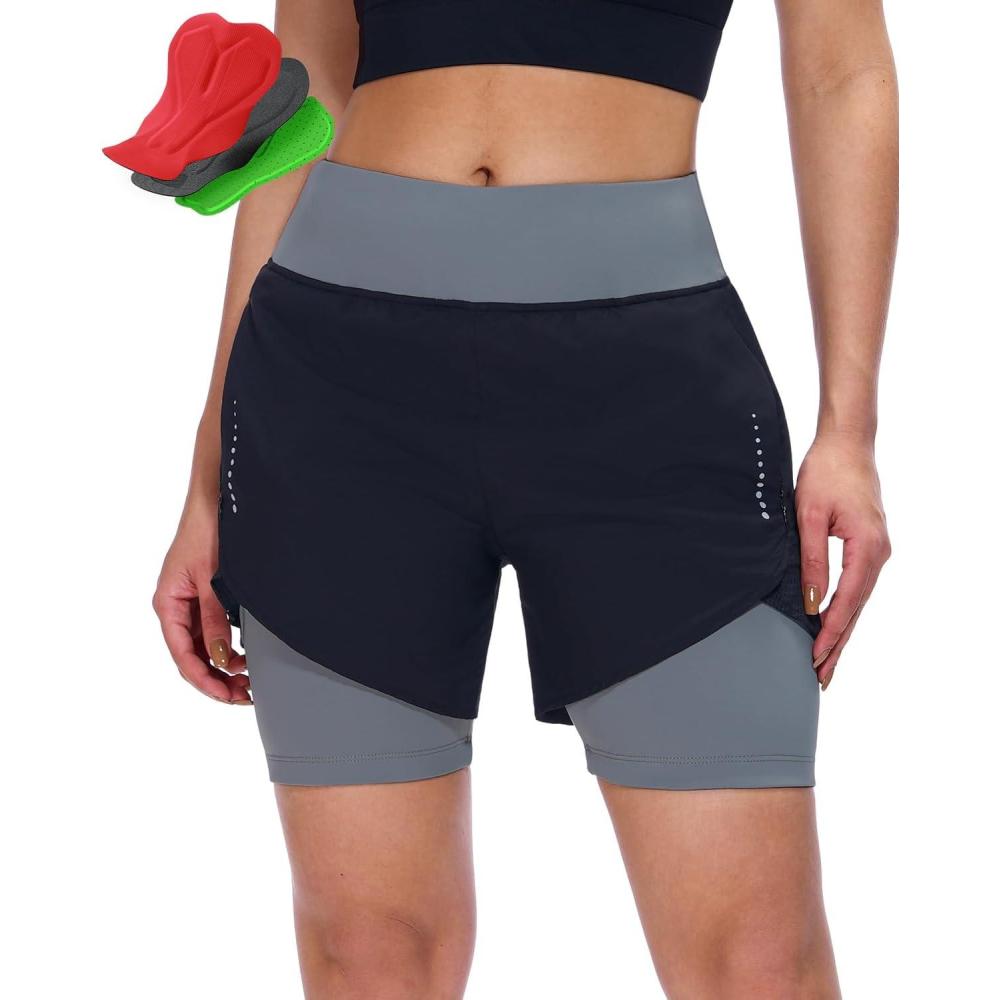image:imageSportneer Women Padded Bike Shorts 4D Bicycle Cycling Shorts with 2 Zipper Pockets amp 1 Inner Thigh PocketBlack Grey