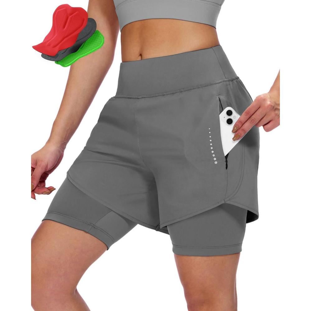 image:imageSportneer Women Padded Bike Shorts 4D Bicycle Cycling Shorts with 2 Zipper Pockets amp 1 Inner Thigh PocketGrey