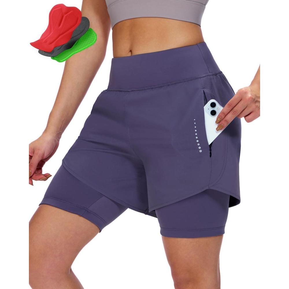 image:imageSportneer Women Padded Bike Shorts 4D Bicycle Cycling Shorts with 2 Zipper Pockets amp 1 Inner Thigh PocketPurple