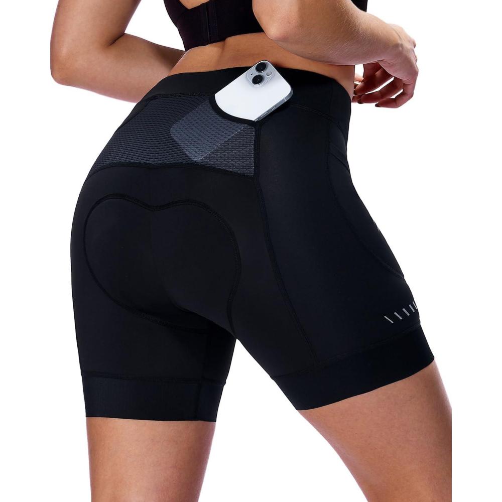 image:imageSportneer Womens 4D Padded Bike Shorts Womens Cycling Shorts with Breathable Mesh Pockets amp Secure ZipperBlack