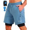 Sportneer Bike Shorts for Men – 3D Padded Lightweight MTB Fit Riding Biking Bicycle Biker Shorts with Zipper Pockets(Light Blue)