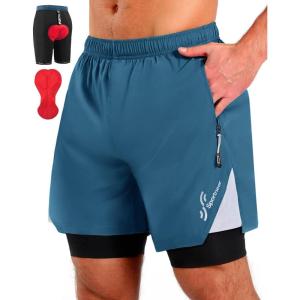 Sportneer Bike Shorts for Men – 3D Padded Lightweight MTB Fit Riding Biking Bicycle Biker Shorts with Zipper Pockets(Blue)
