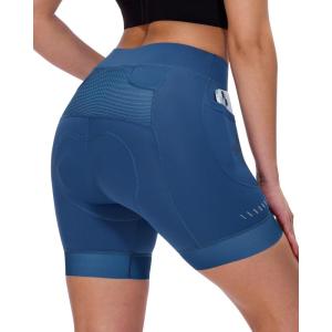 Sportneer Womens 4D Padded Bike Shorts – Women’s Cycling Shorts with Breathable Mesh Pockets & Secure Zipper(Blue)