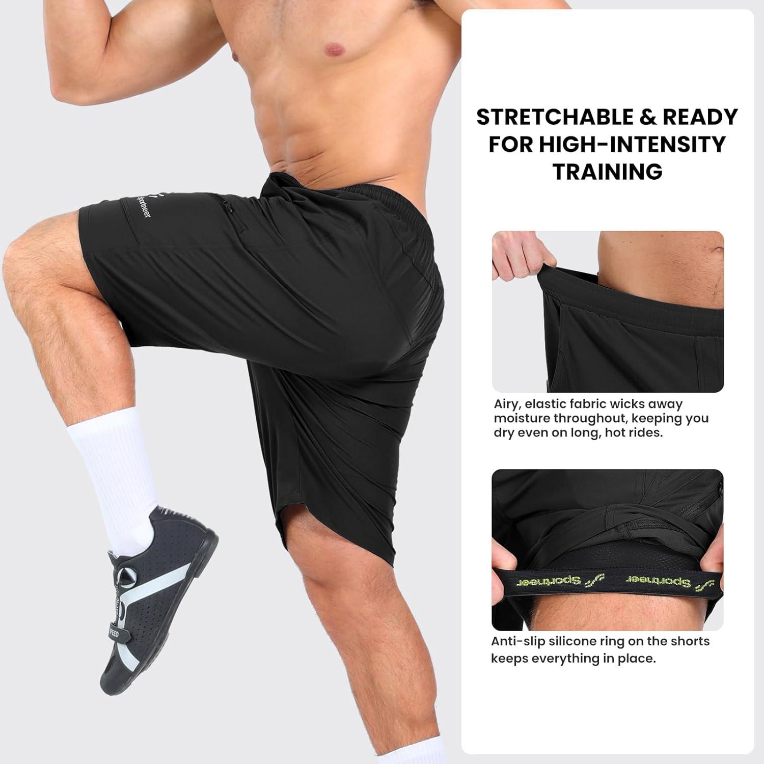 image:imageSportneer Bike Shorts for Men 3D Padded Lightweight Riding Biking Cycling Mountain Bike Shorts for Men with Zipper PocketsAll Black