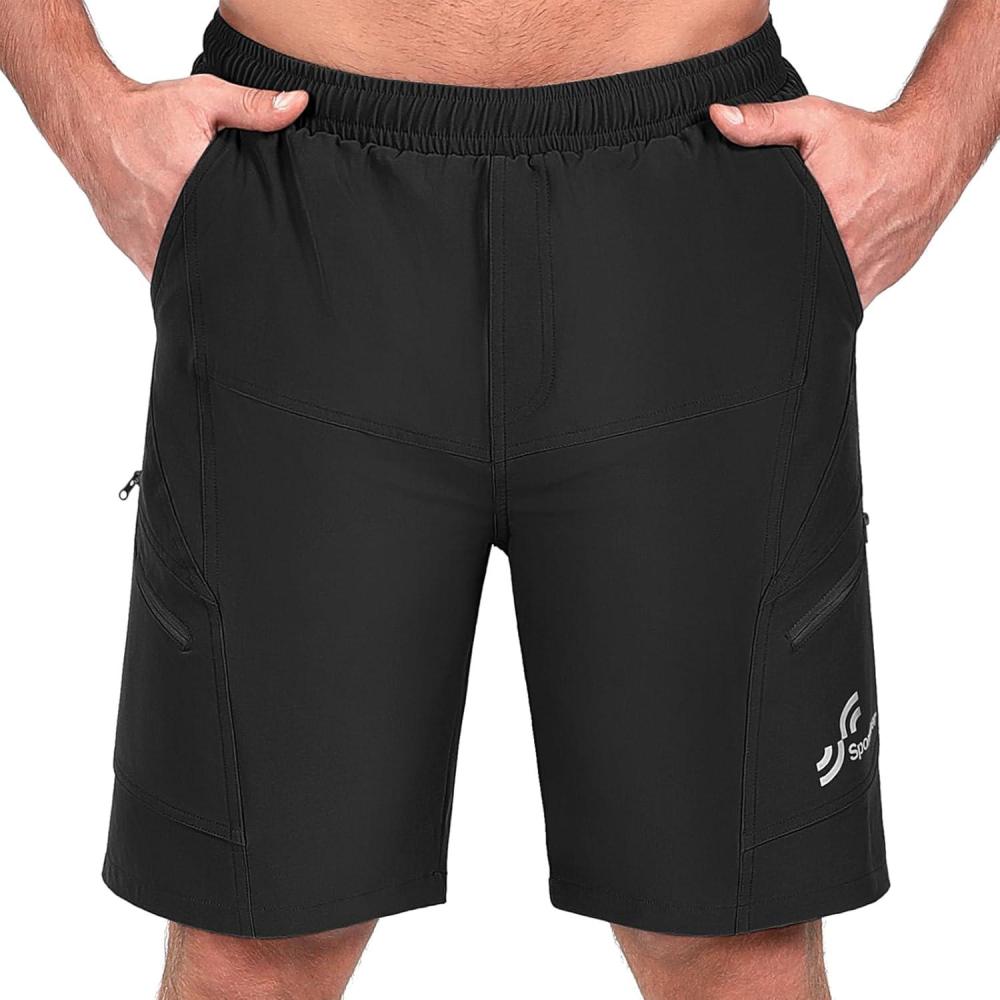 image:imageSportneer Bike Shorts for Men 3D Padded Lightweight Riding Biking Cycling Mountain Bike Shorts for Men with Zipper PocketsAll Black