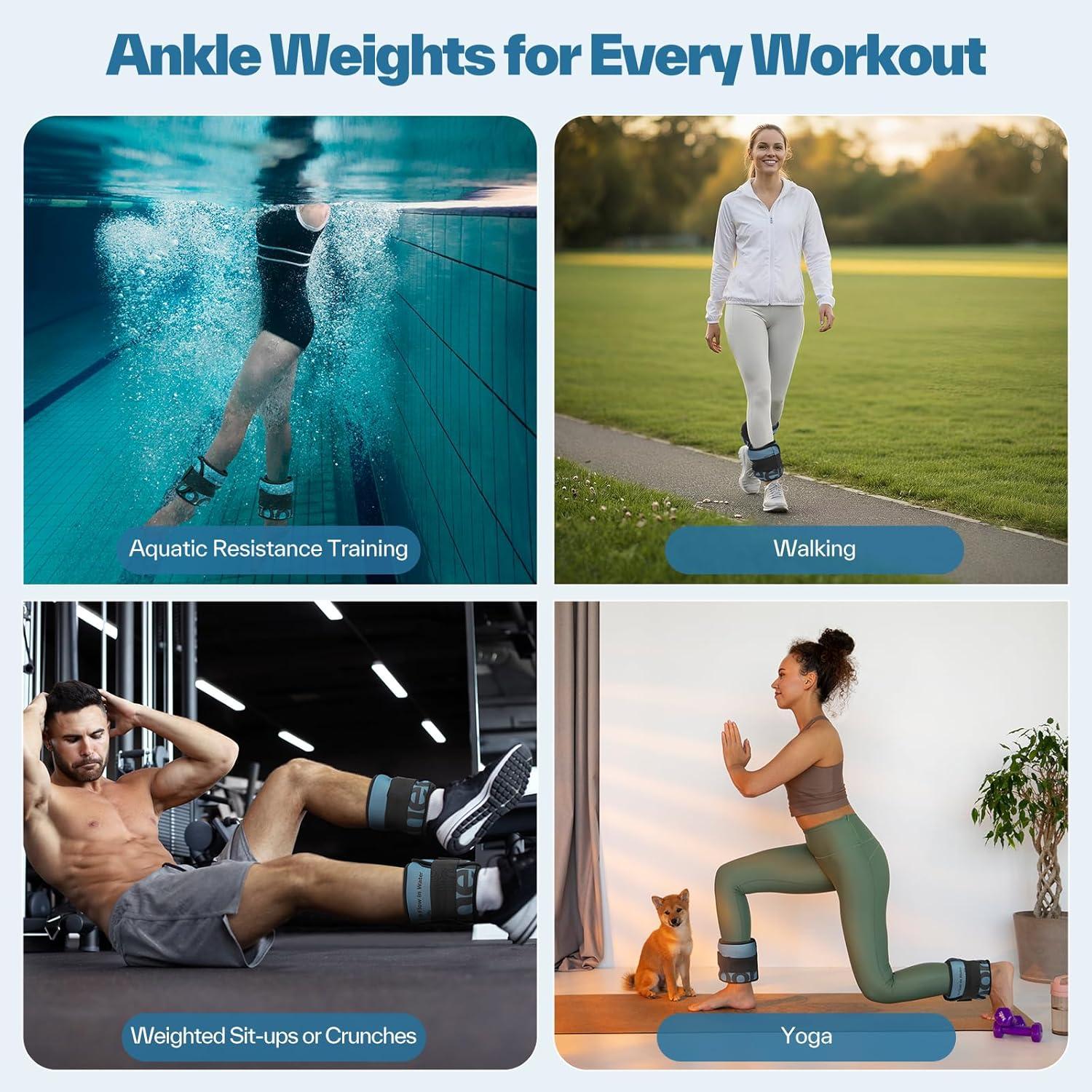 image:imageSportneer Ankle Weights for Men Women Strength Training 410 lbs Pair Leg Weights Set Comfortable and Soft Perfect for Dancing Running Walking Fitness WorkoutBlue