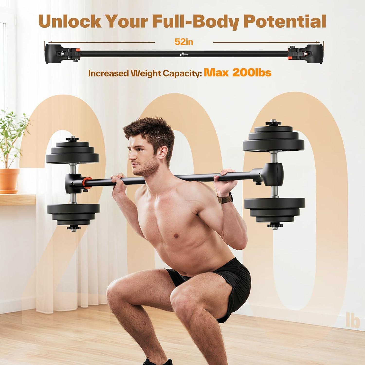 image:imageSportneer Dumbbell to Barbell Converter Bar HeavyDuty Adjustable Fit ToolFree Setup Up to 200 lb Capacity barbell converter Bar for Squats Bench Press Deadlifts Home Gym