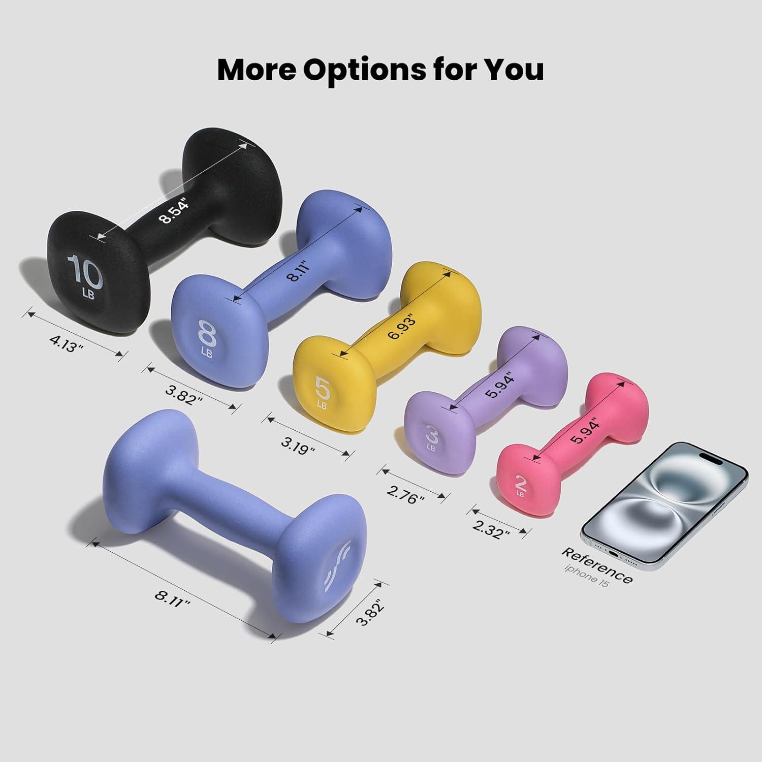 image:imageSportneer Neoprene Dumbbells Set of 2 23 5 8 10lb Hand Weights for Women NonSlip Ergonomic Design AntiRoll Square Shape at home weights for womenBright Cornflower