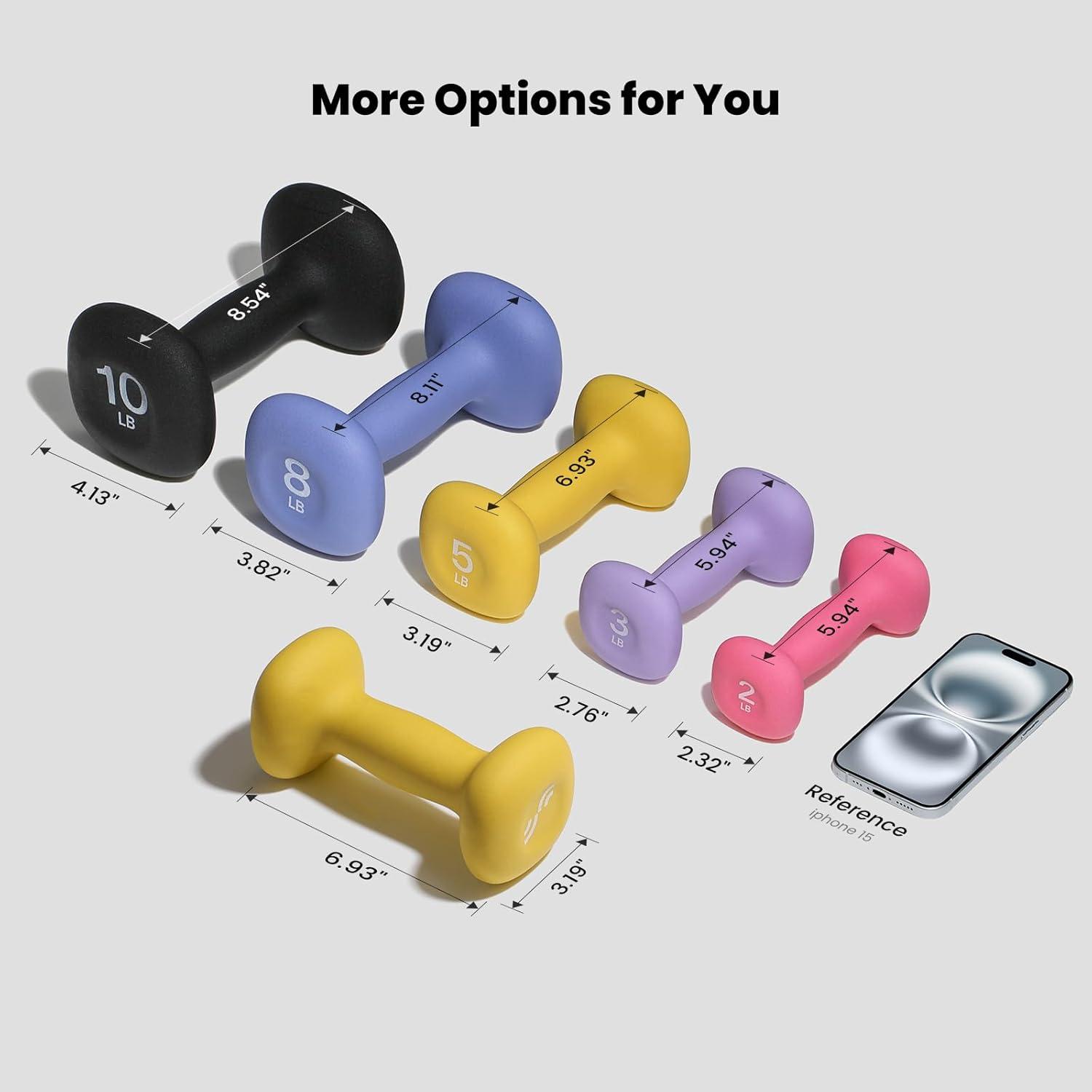 image:imageSportneer Neoprene Dumbbells Set of 2 23 5 8 10lb Hand Weights for Women NonSlip Ergonomic Design AntiRoll Square Shape at home weights for womenButter Yellow