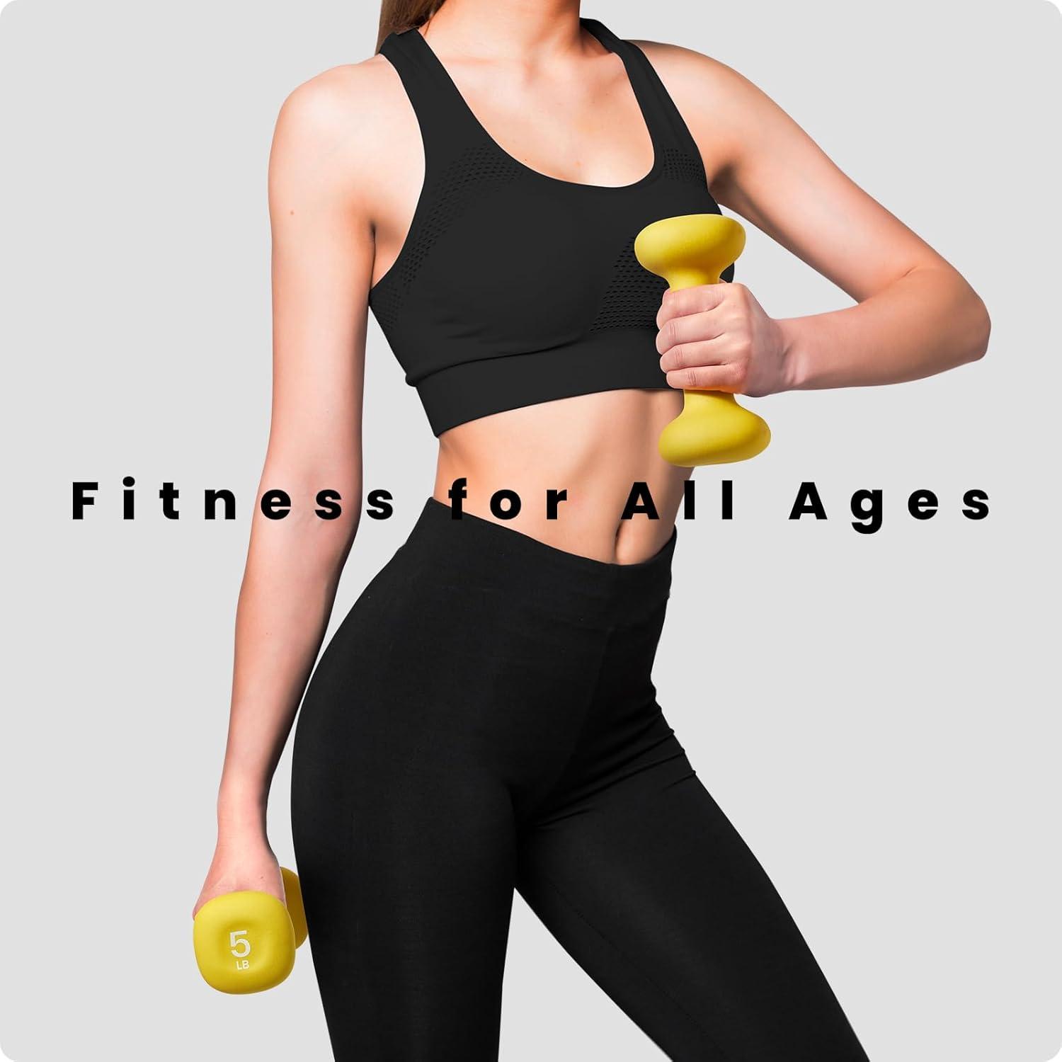 image:imageSportneer Neoprene Dumbbells Set of 2 23 5 8 10lb Hand Weights for Women NonSlip Ergonomic Design AntiRoll Square Shape at home weights for womenButter Yellow