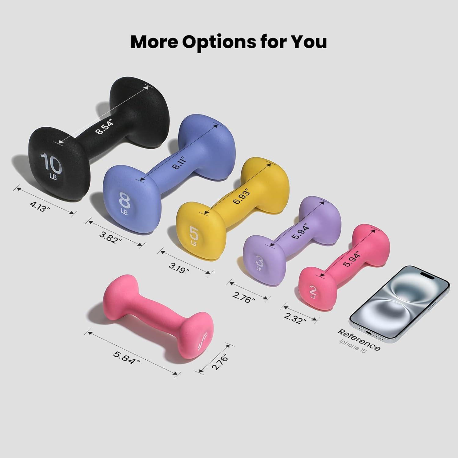image:imageSportneer Neoprene Dumbbells Set of 2 23 5 8 10lb Hand Weights for Women NonSlip Ergonomic Design AntiRoll Square Shape at home weights for womenPetal Blush