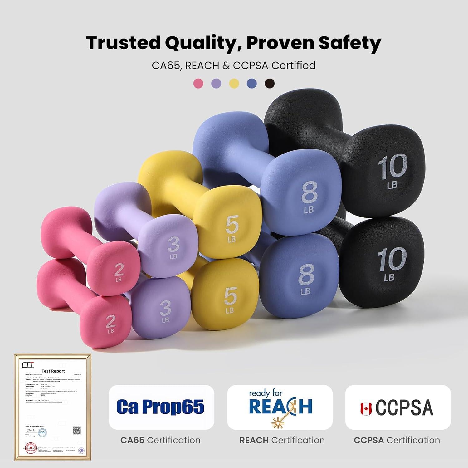 image:imageSportneer Neoprene Dumbbells Set of 2 23 5 8 10lb Hand Weights for Women NonSlip Ergonomic Design AntiRoll Square Shape at home weights for womenPetal Blush