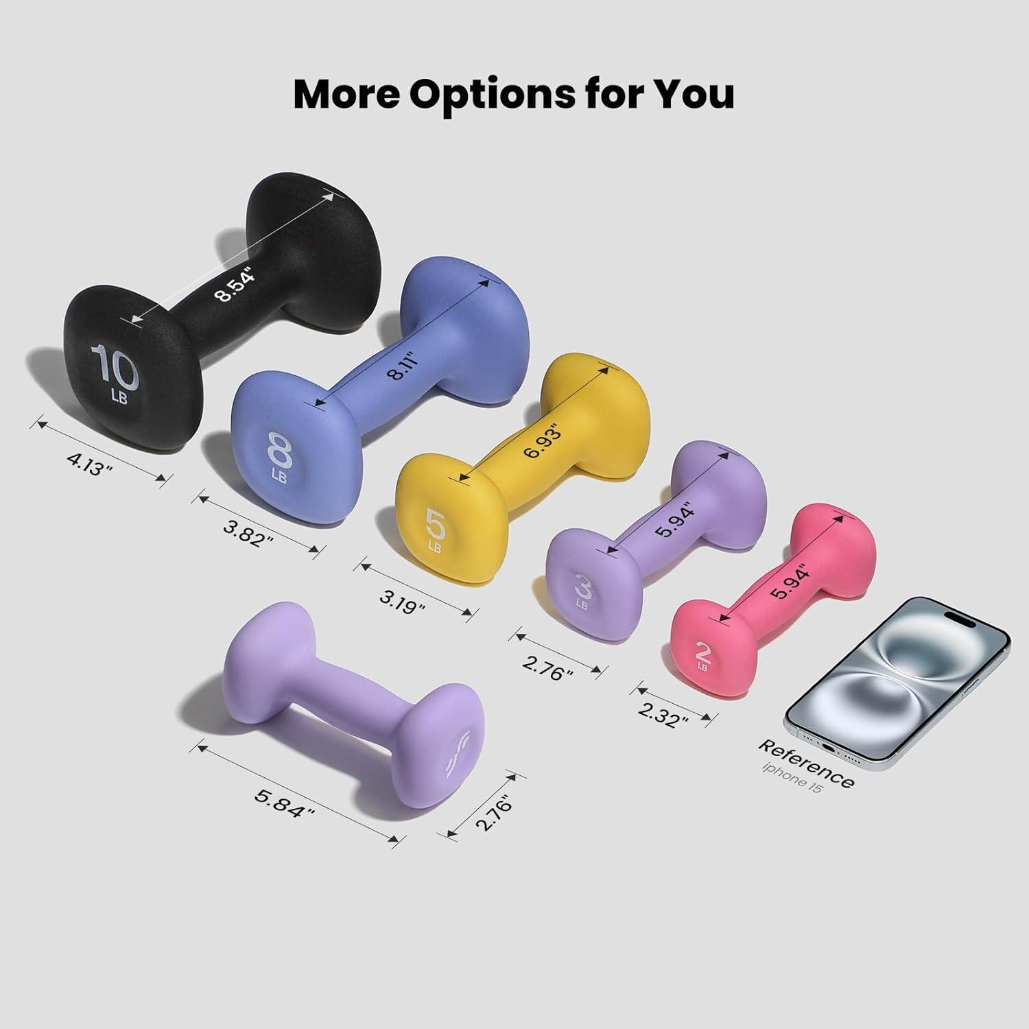 image:imageSportneer Neoprene Dumbbells Set of 2 23 5 8 10lb Hand Weights for Women NonSlip Ergonomic Design AntiRoll Square Shape at home weights for womenPurple