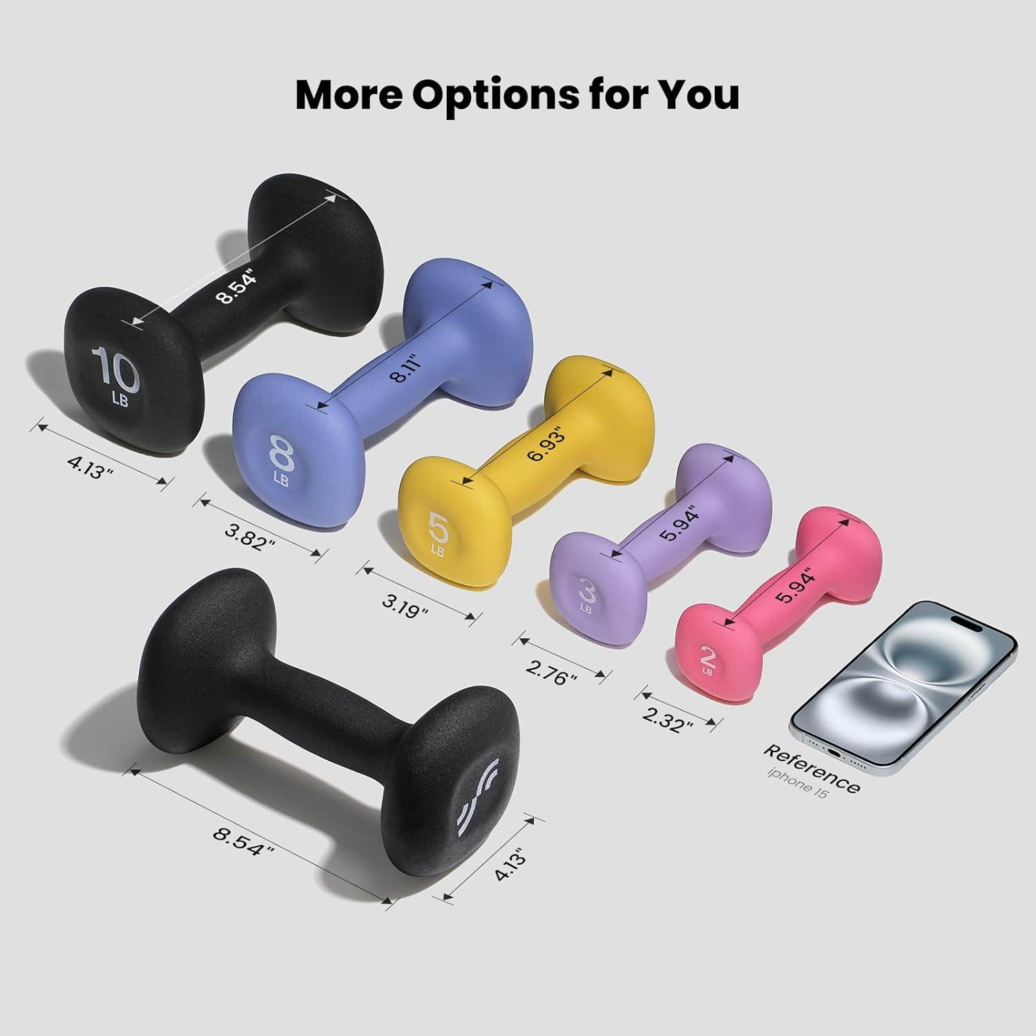 image:imageSportneer Neoprene Dumbbells Set of 2 23 5 8 10lb Hand Weights for Women NonSlip Ergonomic Design AntiRoll Square Shape at home weights for womenTwilight Black
