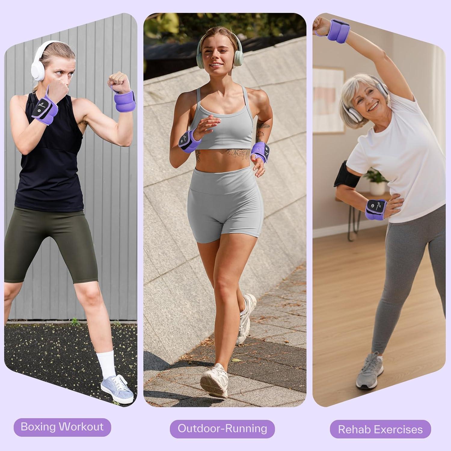 image:imageSportneer Wrist Weights with Thumb Loops Lock for Men Women 2 LBS 4 LBS Pair Arm Hand Weights for Running Walking Jogging Physical Therapy Gym Strength Training Cardio Exercise Increase Wrist amp Hand ResistancePurple