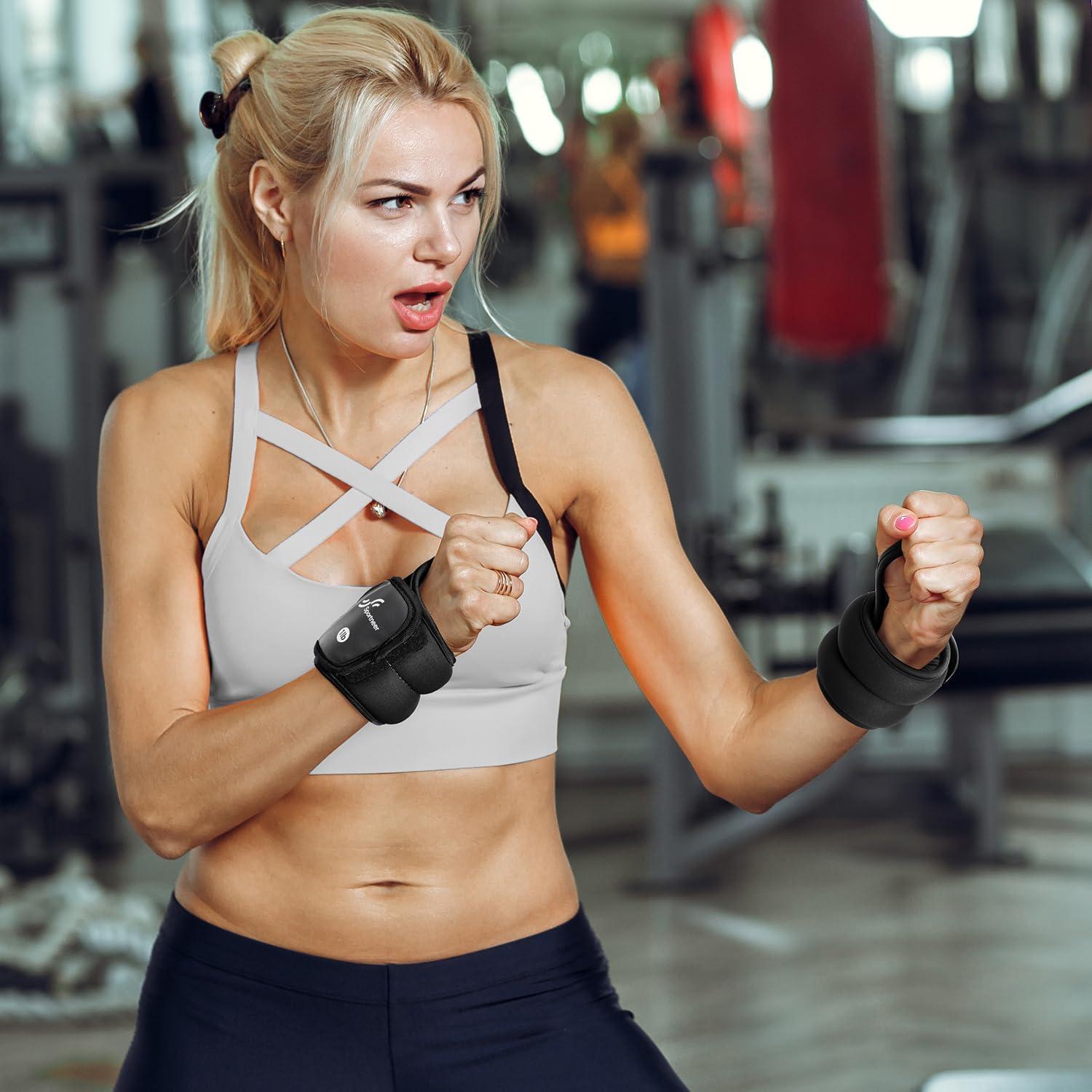 image:imageSportneer Wrist Weights with Thumb Loops Lock for Men Women 2 LBS 4 LBS Pair Arm Hand Weights for Running Walking Jogging Physical Therapy Gym Strength Training Cardio Exercise Increase Wrist amp Hand ResistanceBlack