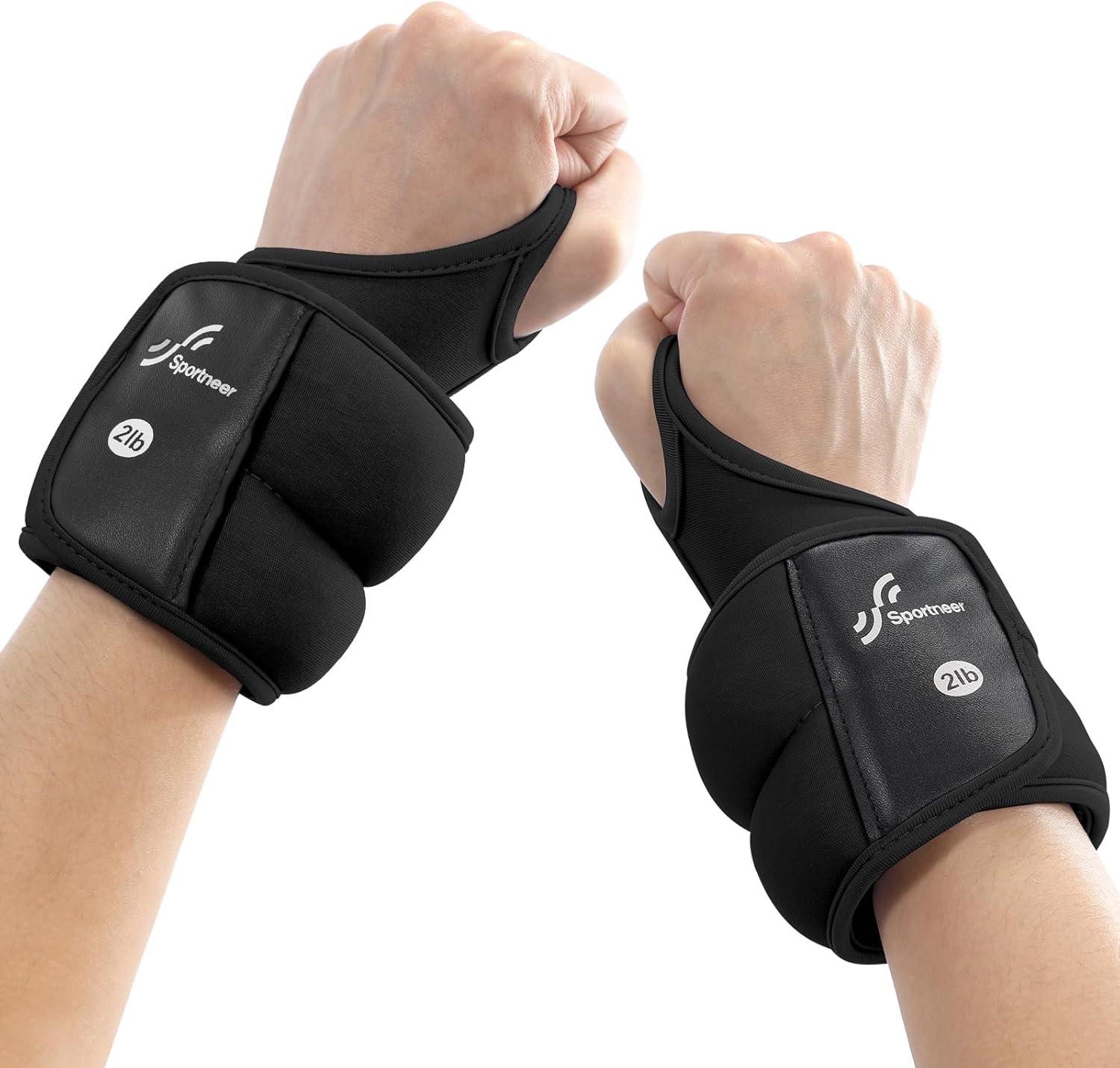image:imageSportneer Wrist Weights with Thumb Loops Lock for Men Women 2 LBS 4 LBS Pair Arm Hand Weights for Running Walking Jogging Physical Therapy Gym Strength Training Cardio Exercise Increase Wrist amp Hand ResistanceBlack