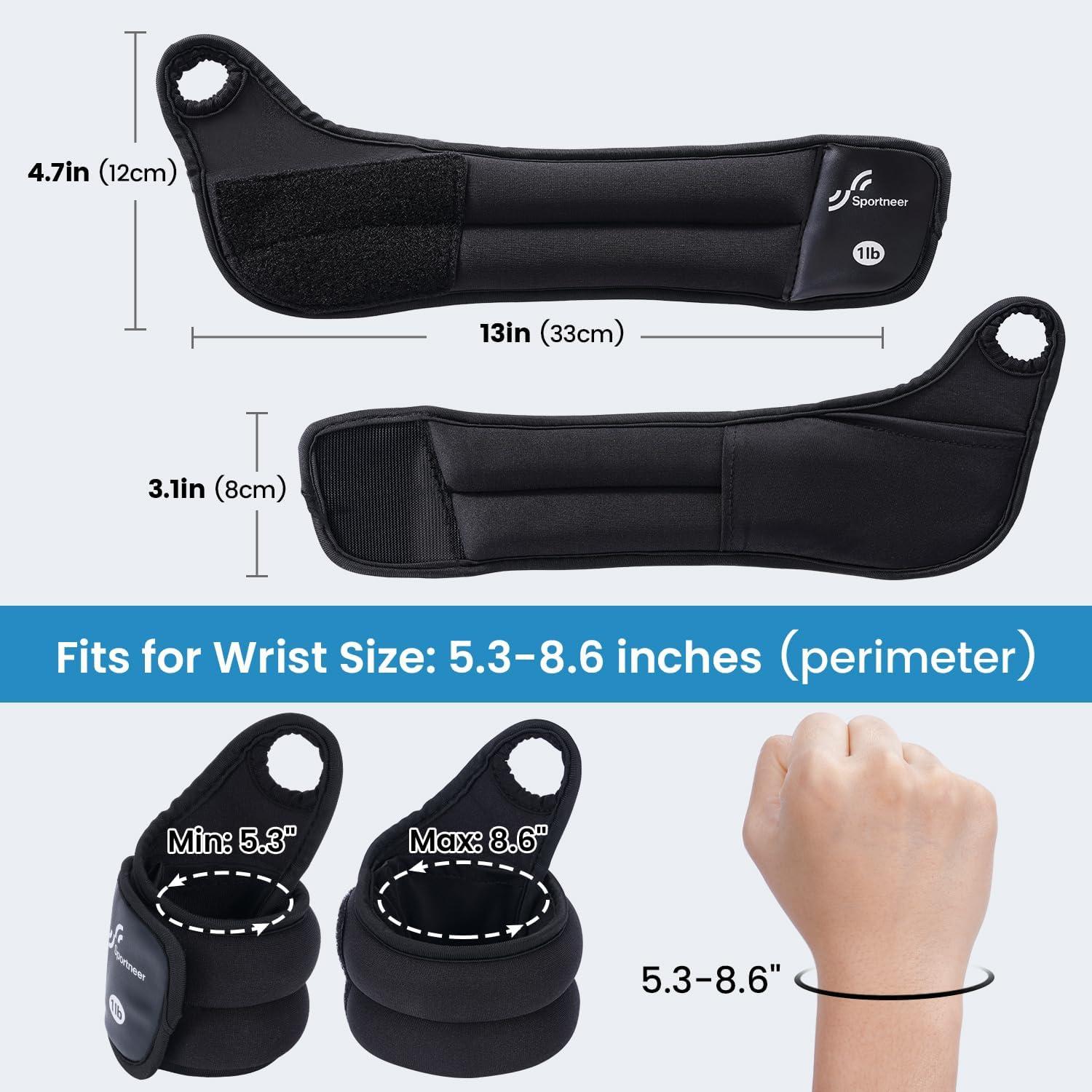 image:imageSportneer Wrist Weights with Thumb Loops Lock for Men Women 2 LBS 4 LBS Pair Arm Hand Weights for Running Walking Jogging Physical Therapy Gym Strength Training Cardio Exercise Increase Wrist amp Hand ResistanceBlack