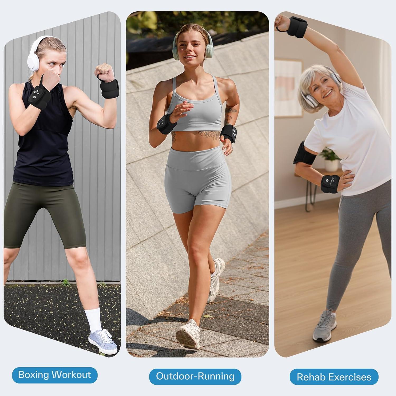 image:imageSportneer Wrist Weights with Thumb Loops Lock for Men Women 2 LBS 4 LBS Pair Arm Hand Weights for Running Walking Jogging Physical Therapy Gym Strength Training Cardio Exercise Increase Wrist amp Hand ResistanceBlack