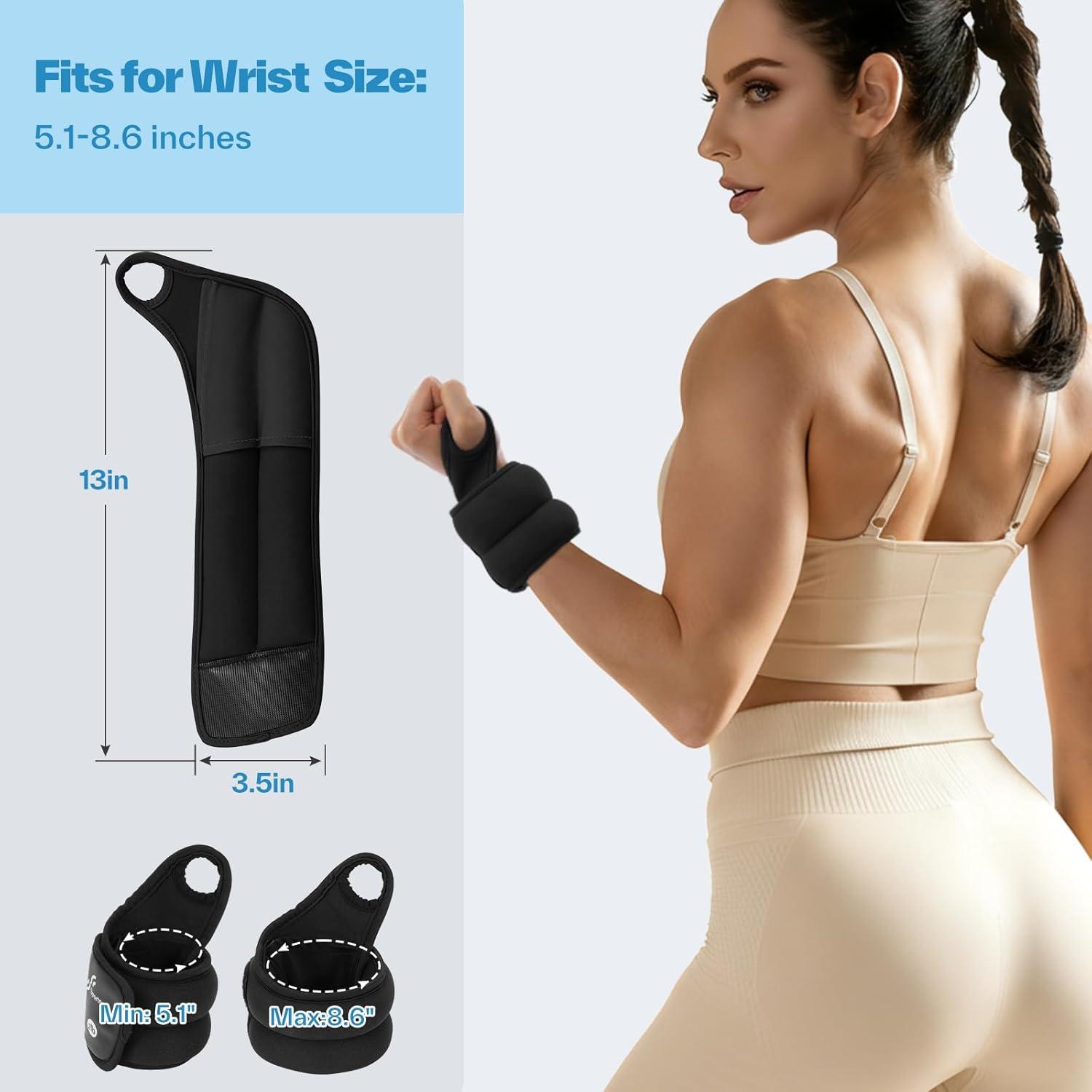 image:imageSportneer Wrist Weights with Thumb Loops Lock for Men Women 2 LBS 4 LBS Pair Arm Hand Weights for Running Walking Jogging Physical Therapy Gym Strength Training Cardio Exercise Increase Wrist amp Hand ResistanceBlack