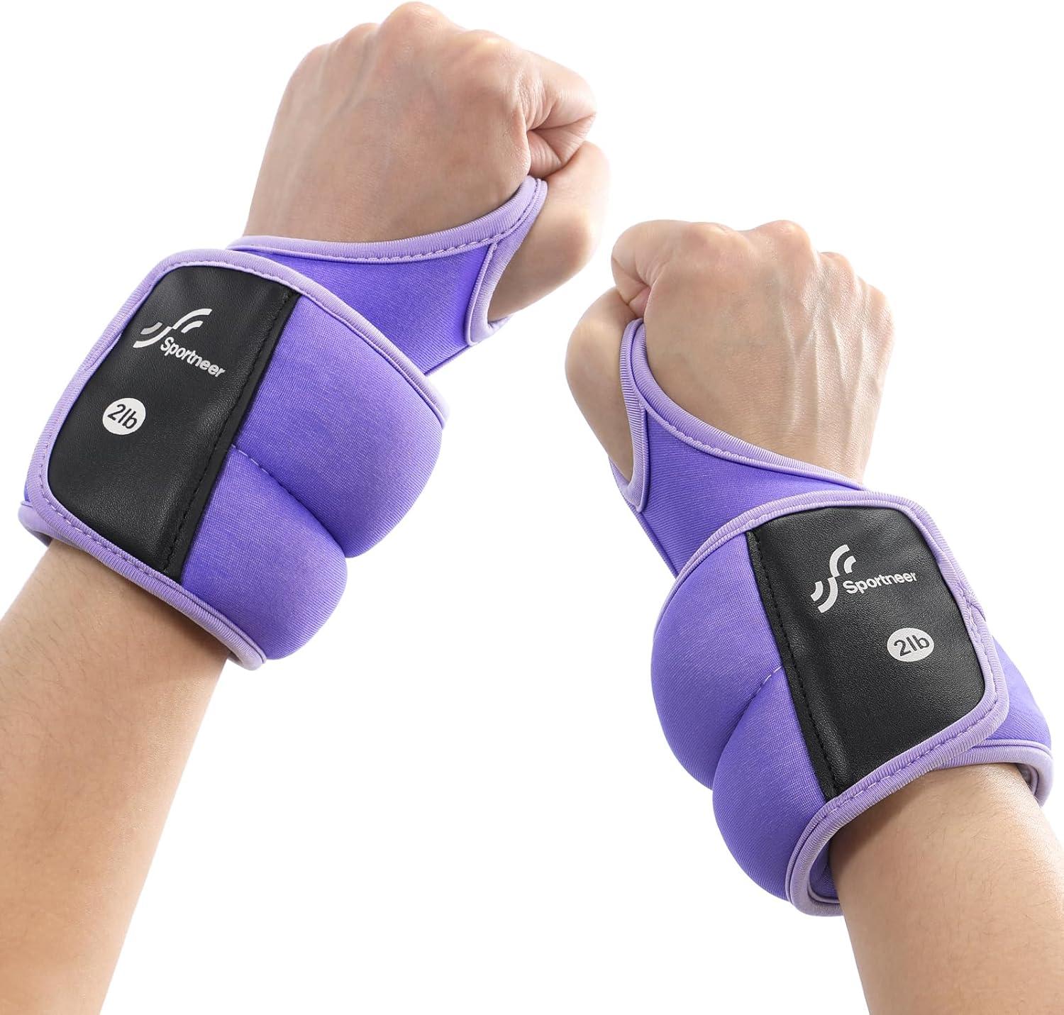 image:imageSportneer Wrist Weights with Thumb Loops Lock for Men Women 2 LBS 4 LBS Pair Arm Hand Weights for Running Walking Jogging Physical Therapy Gym Strength Training Cardio Exercise Increase Wrist amp Hand ResistancePurple