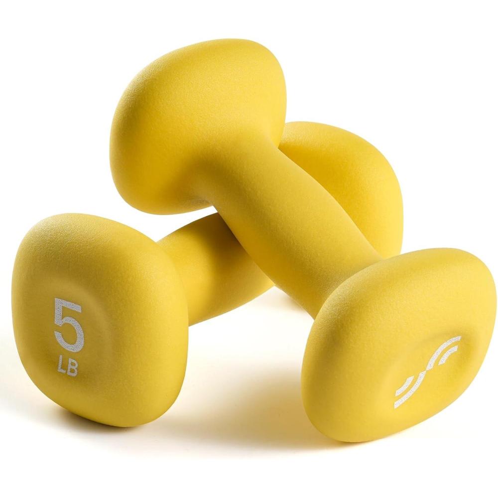 image:imageSportneer Neoprene Dumbbells Set of 2 23 5 8 10lb Hand Weights for Women NonSlip Ergonomic Design AntiRoll Square Shape at home weights for womenButter Yellow