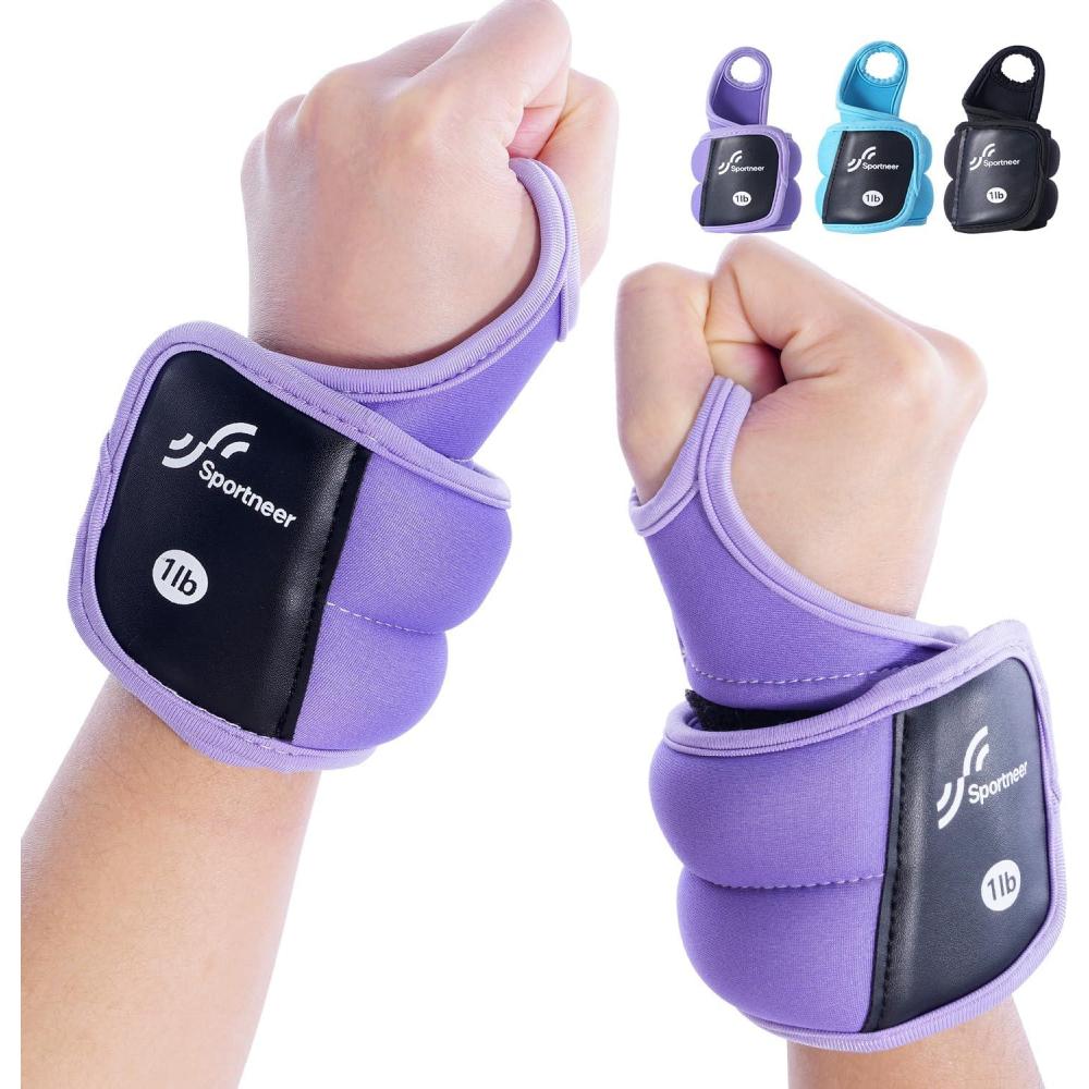 image:imageSportneer Wrist Weights with Thumb Loops Lock for Men Women 2 LBS 4 LBS Pair Arm Hand Weights for Running Walking Jogging Physical Therapy Gym Strength Training Cardio Exercise Increase Wrist amp Hand ResistancePurple