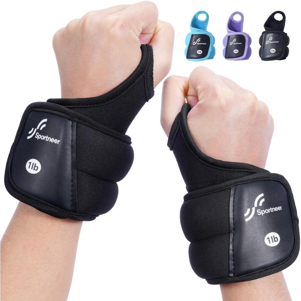 image:imageSportneer Wrist Weights with Thumb Loops Lock for Men Women 2 LBS 4 LBS Pair Arm Hand Weights for Running Walking Jogging Physical Therapy Gym Strength Training Cardio Exercise Increase Wrist amp Hand ResistanceBlack