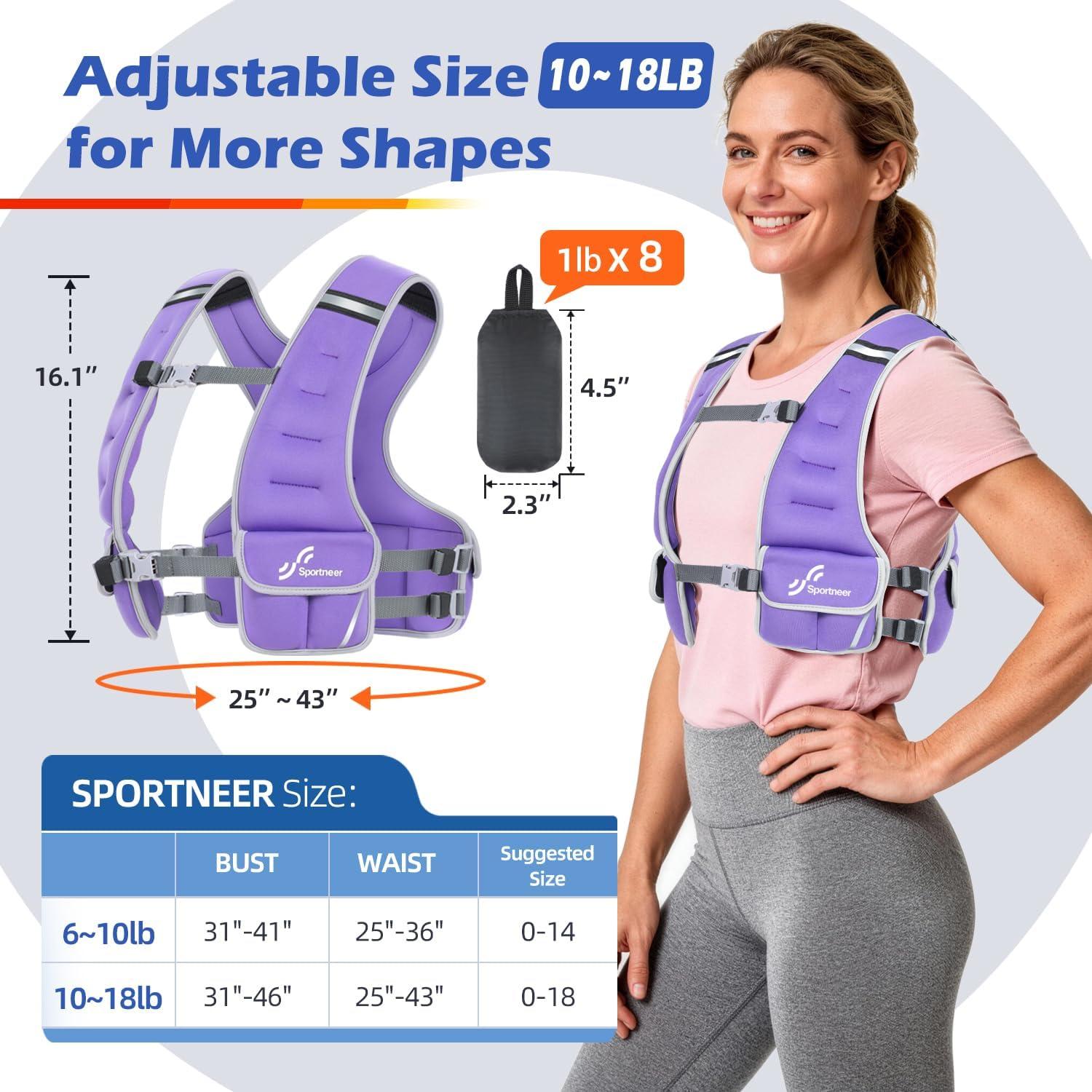 image:imageSportneer Adjustable Weighted Vest Woman 610lb1018lb Weighted Walking Vest for Women with 48 Weight Packs Fast Adjust Comfortable Weight Vest for Home Gym Burn Calories Strength Training VestsPurple