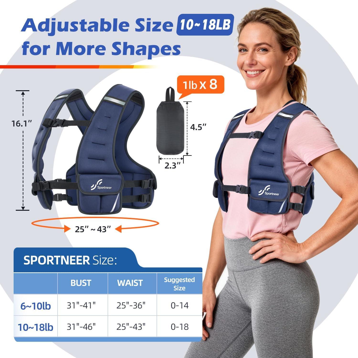 image:imageSportneer Adjustable Weighted Vest Woman 610lb1018lb Weighted Walking Vest for Women with 48 Weight Packs Fast Adjust Comfortable Weight Vest for Home Gym Burn Calories Strength Training VestsBlue