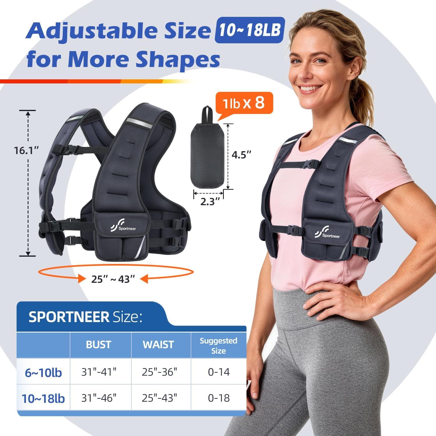 image:imageSportneer Adjustable Weighted Vest Woman 610lb1018lb Weighted Walking Vest for Women with 48 Weight Packs Fast Adjust Comfortable Weight Vest for Home Gym Burn Calories Strength Training VestsBlack