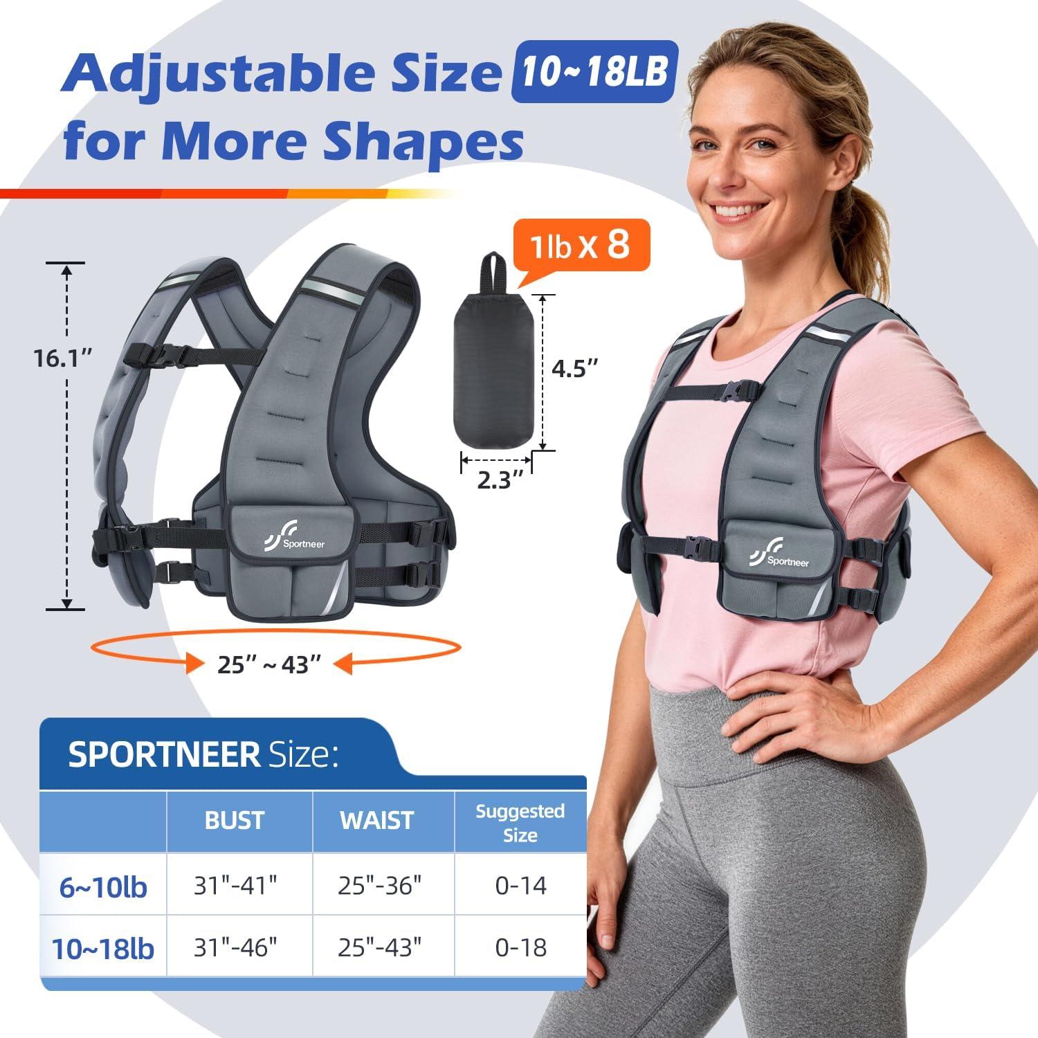 image:imageSportneer Adjustable Weighted Vest Woman 610lb1018lb Weighted Walking Vest for Women with 48 Weight Packs Fast Adjust Comfortable Weight Vest for Home Gym Burn Calories Strength Training VestsGray