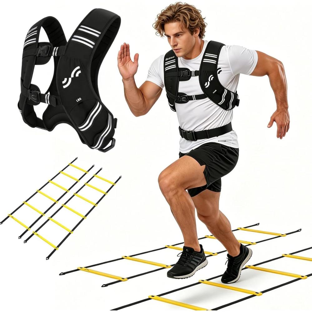 image:imageSportneer 12lb Weighted Vest Agility Ladder Speed Training Set for Women Men Strength Training for Walking Running Fitness Weight Loss Footwork Drill for Soccer Football Basketball