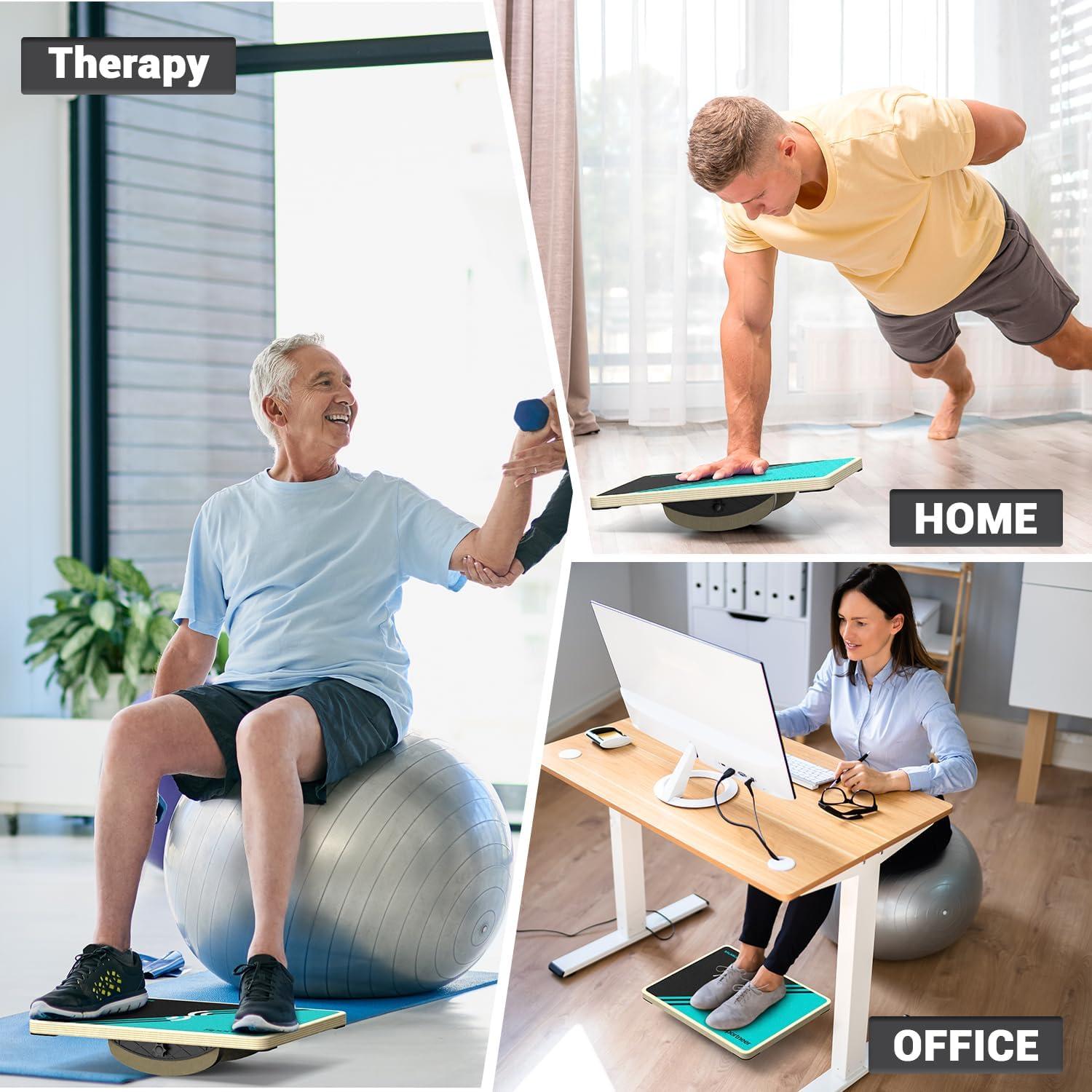 image:imageSportneer 2in1 Balance Board Adjustable Wobble amp Slant Board for Core Strength Stretching Rehab Standing Desk Home Gym WorkoutTurquoise