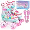 Sportneer Kids Roller Skates with Protective Gear Set, 4 Size Adjustable Girls Roller Skates with 8 Flash LED Wheels, Safe & Fun Skates for Toddlers Ages 3-12 Indoor Outdoor Use(XS (foot length: 5.7-6.3inch))