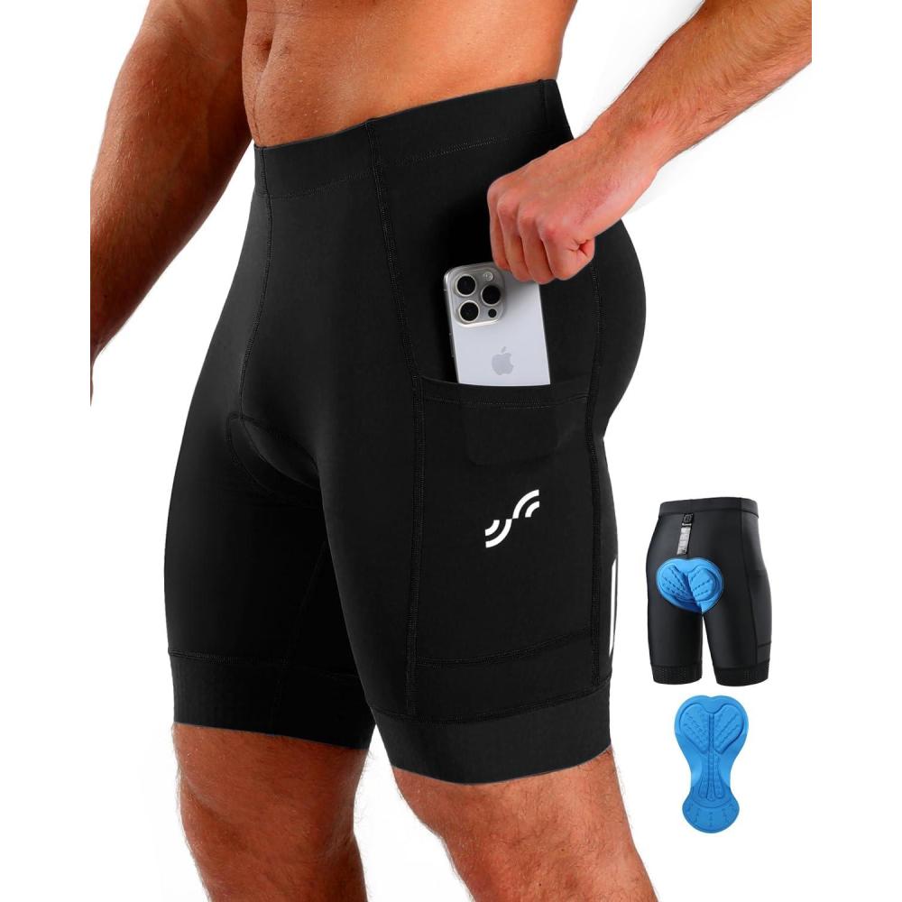 image:imageSportneer Padded Bike Shorts for Men 4D Padding Mens Bicycle Cycling Biking Clothing Shorts Breathable and AbsorbentFull Black With Two Pockets