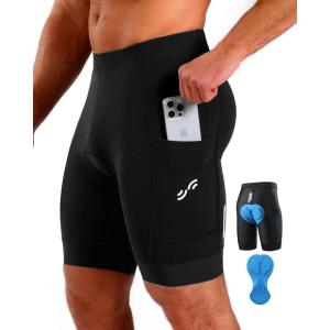 Sportneer Padded Bike Shorts for Men – 4D Padding Mens Bicycle Cycling Biking Clothing Shorts, Breathable and Absorbent(Full Black With Two Pockets)